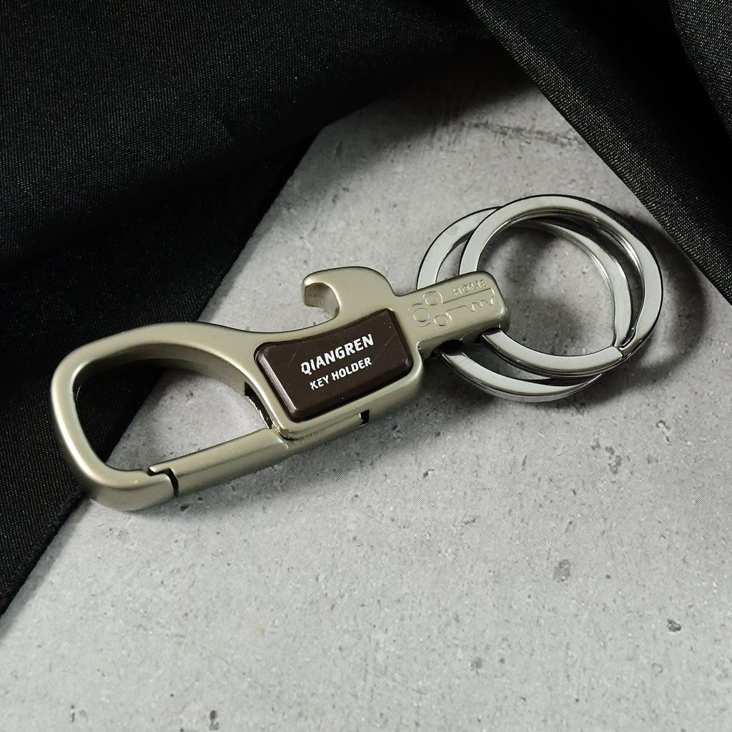 Close-up of premium metal carabiner keychain exhibiting fine craftsmanship