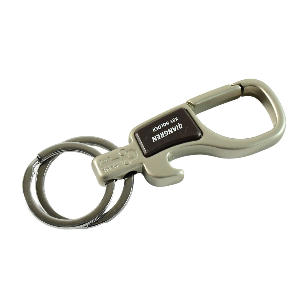 Carabiner keychain held in hand demonstrating portability and size