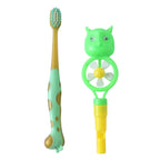 Child-friendly toothbrush set paired with a playful animal whistle toy