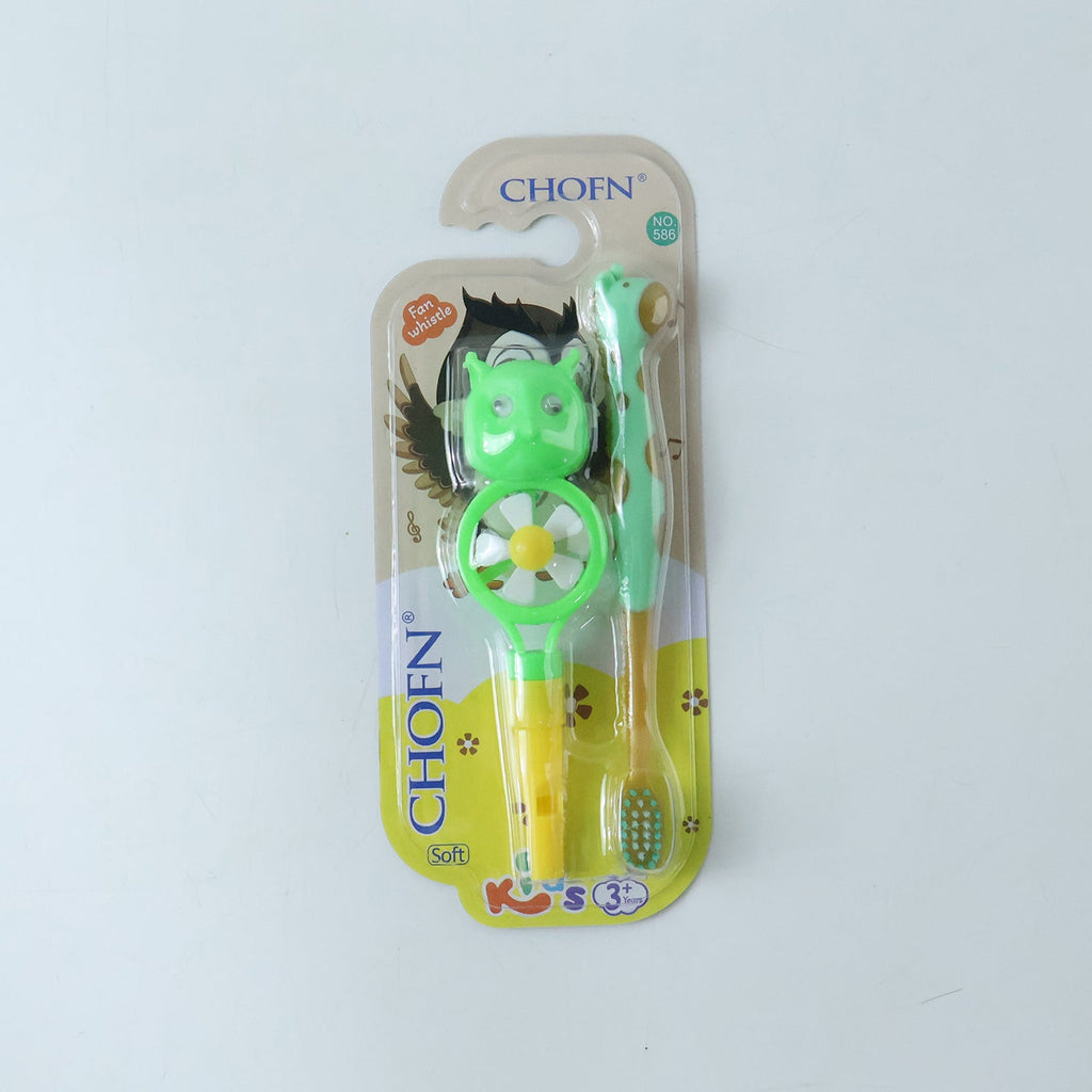 Complete kids toothbrush set featuring fun animal whistles to motivate oral care
