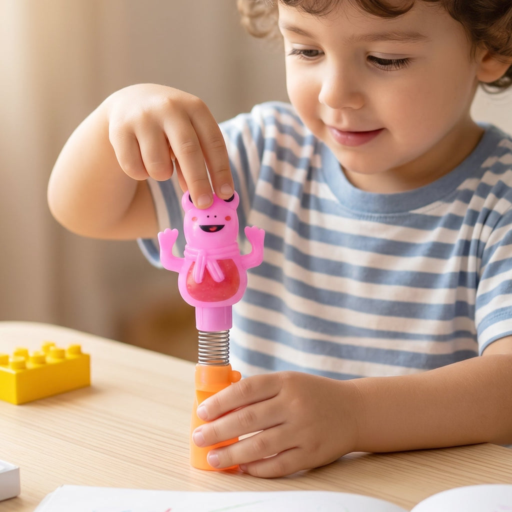 Individual pieces of kids cartoon spring frog toothbrush set