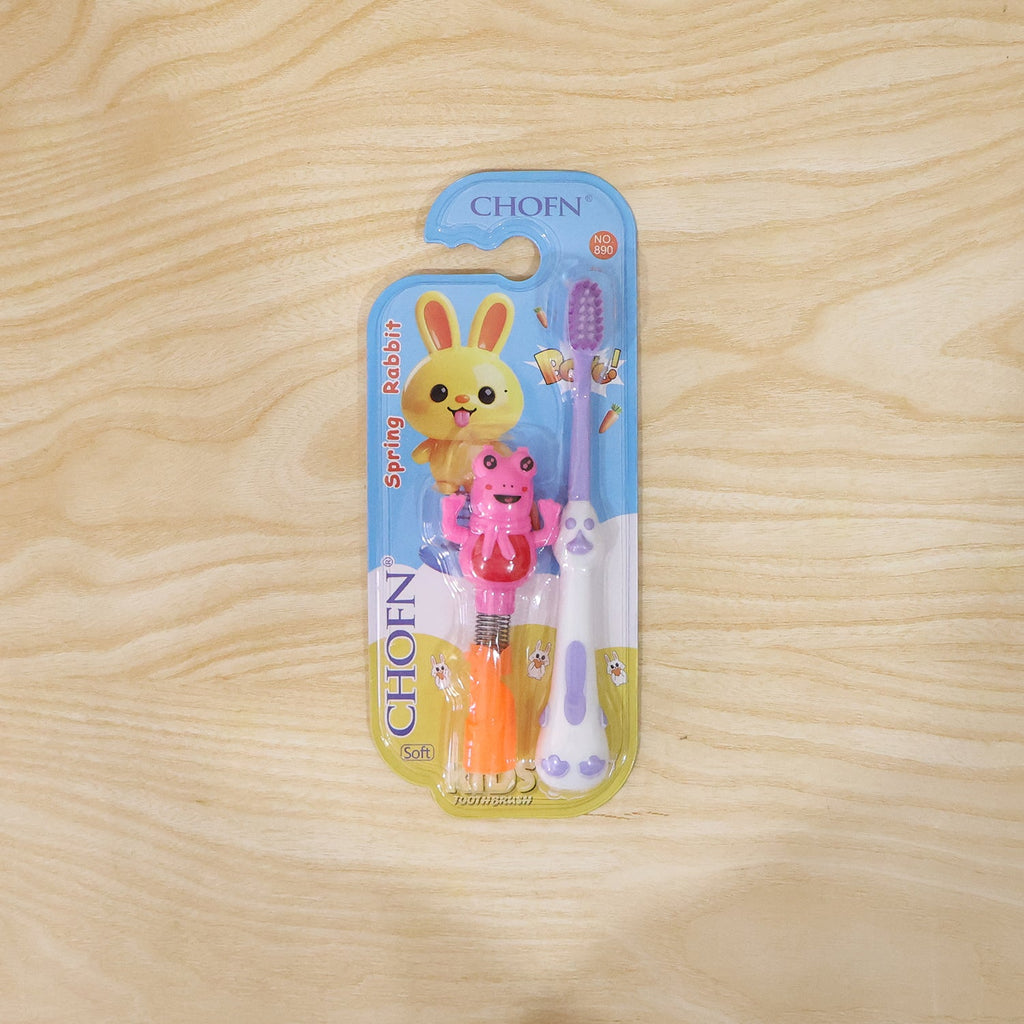 Kids cartoon spring frog toothbrush set components shown