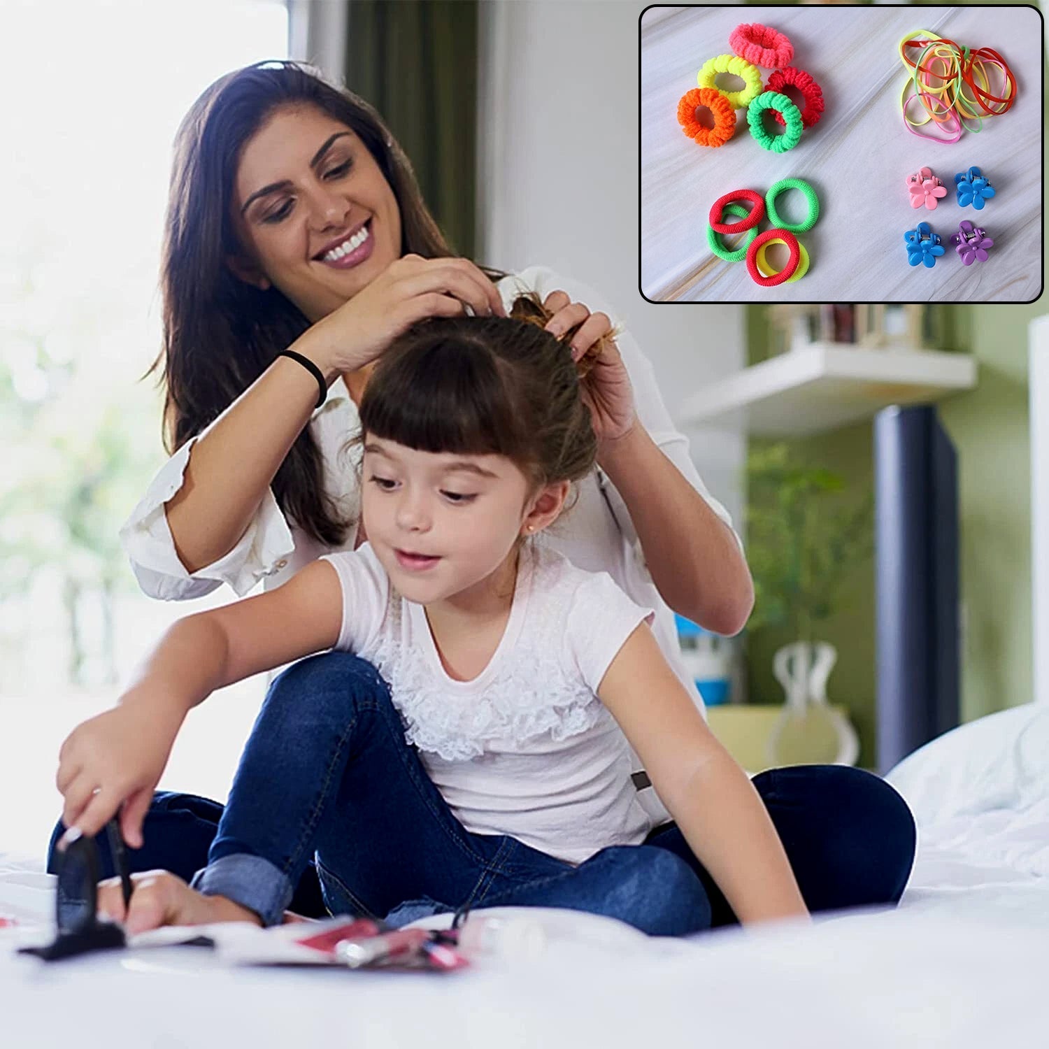 Close-up of the durable transparent storage box ideal for organising all kids' hair accessories.