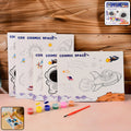 Kids painting and coloring kit with cosmic space theme featuring rockets and planets