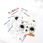 Bright non-toxic paint pots and paintbrush in kids cosmic space painting and coloring kit