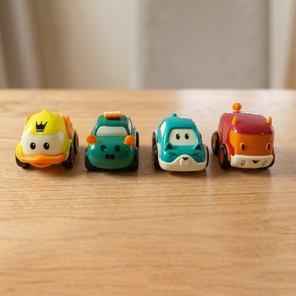 Top view of Funwoods mini pull back toy cars for toddlers