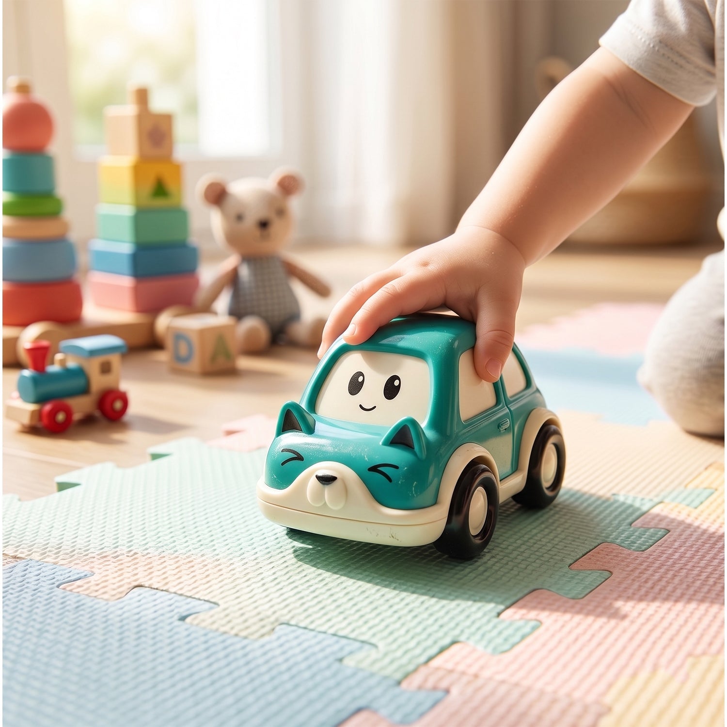 Various colorful toy cars designed for toddlers' hands