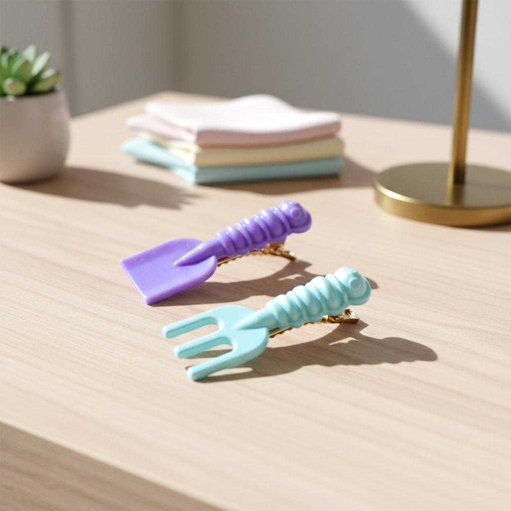 Display of colorful mini decorative hair clips with unique shapes