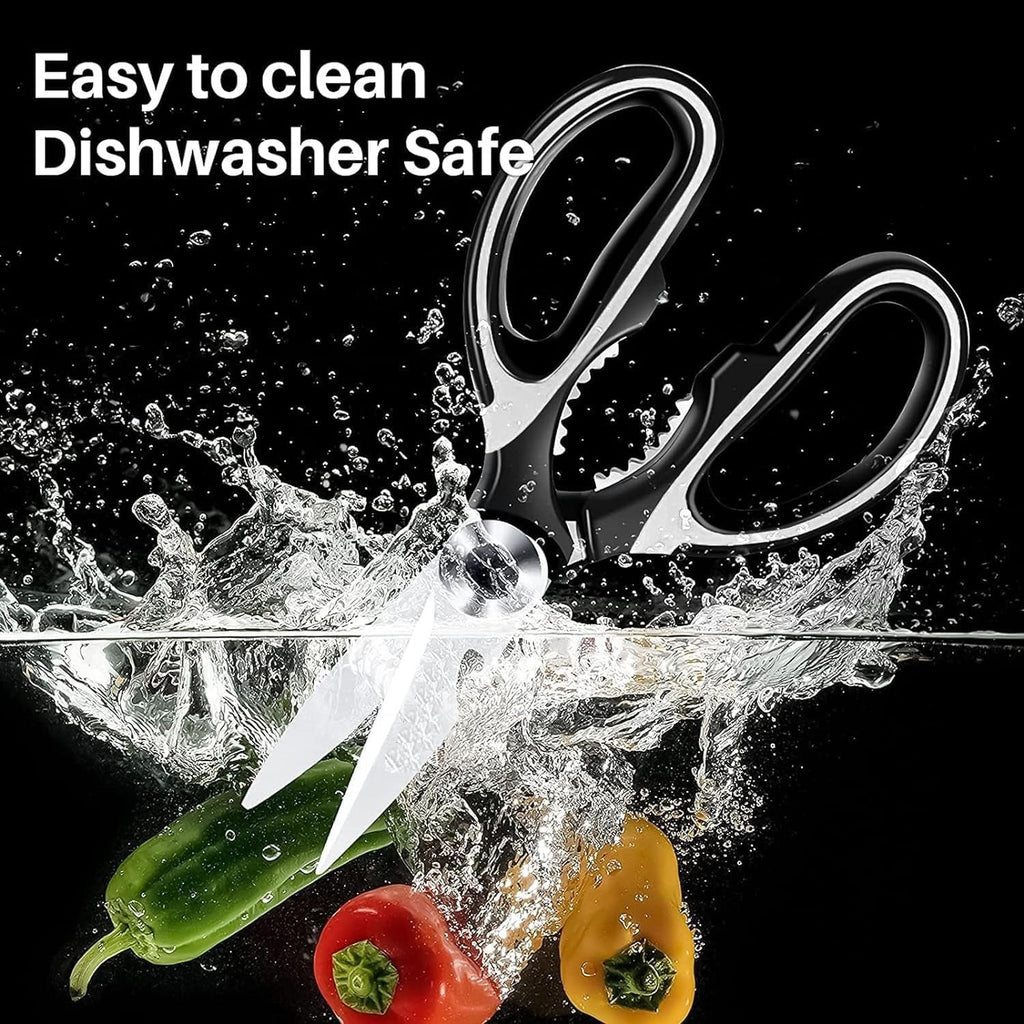 Retail packaging for the versatile  Multi-Function Kitchen Scissor.