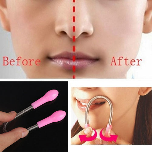 Compact facial hair remover spring against a plain, clean backdrop.