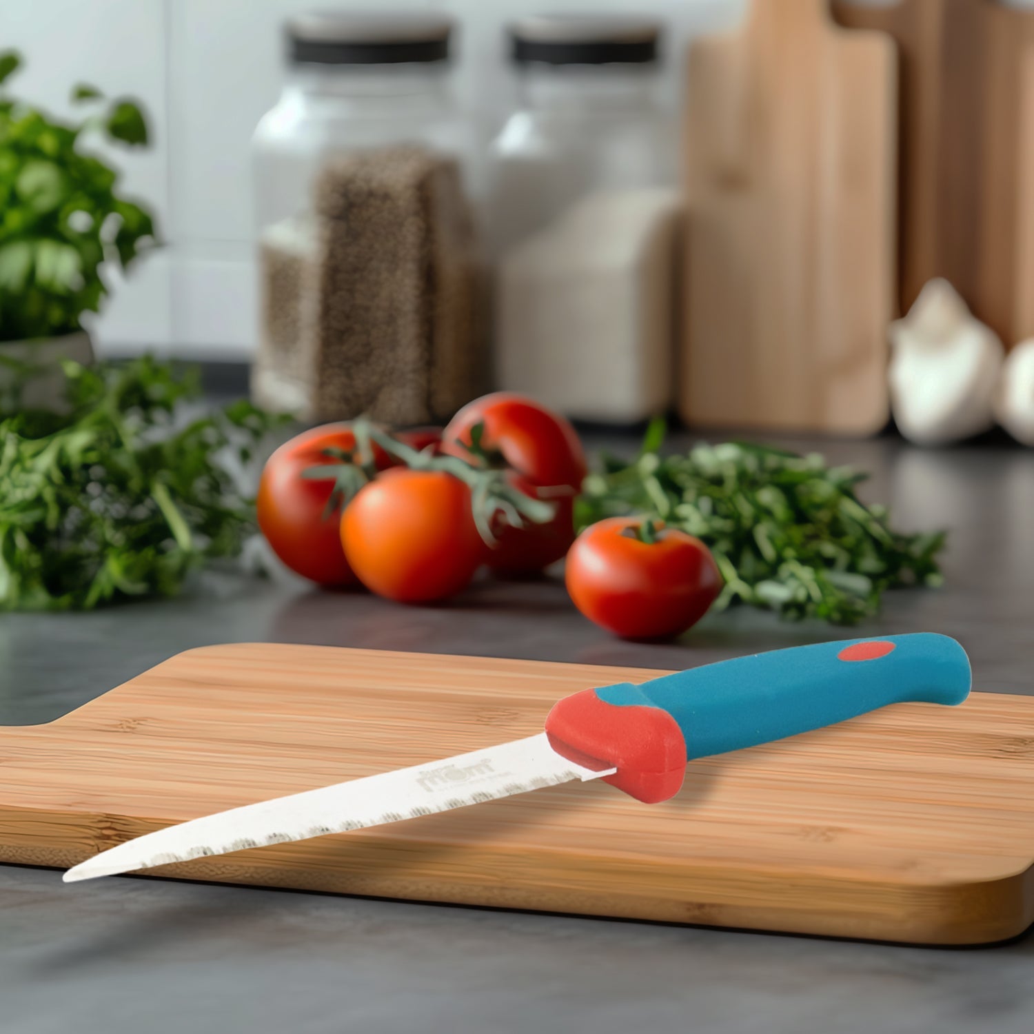 Detailed closeup of the stainless steel paring knife blade