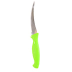 Professional kitchen knife with stainless steel blade and plastic handle.