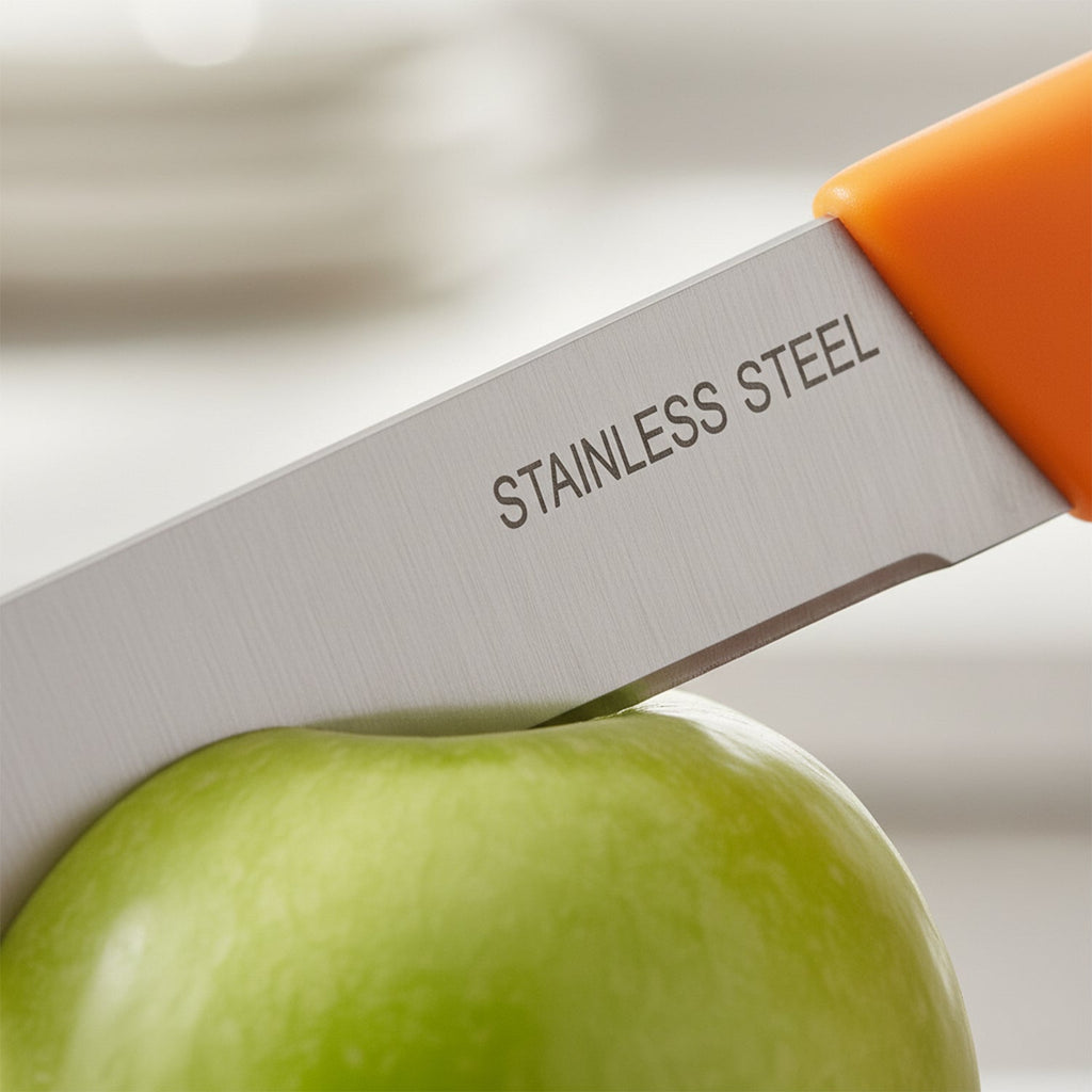 Ergonomic anti-slip handle on kitchen paring knife for comfortable grip