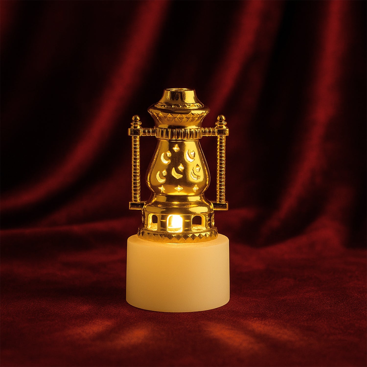 Side profile of a flameless LED tealight, highlighting its plastic construction.