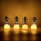 Flameless LED tealights arranged decoratively on a surface, creating a cozy ambiance.