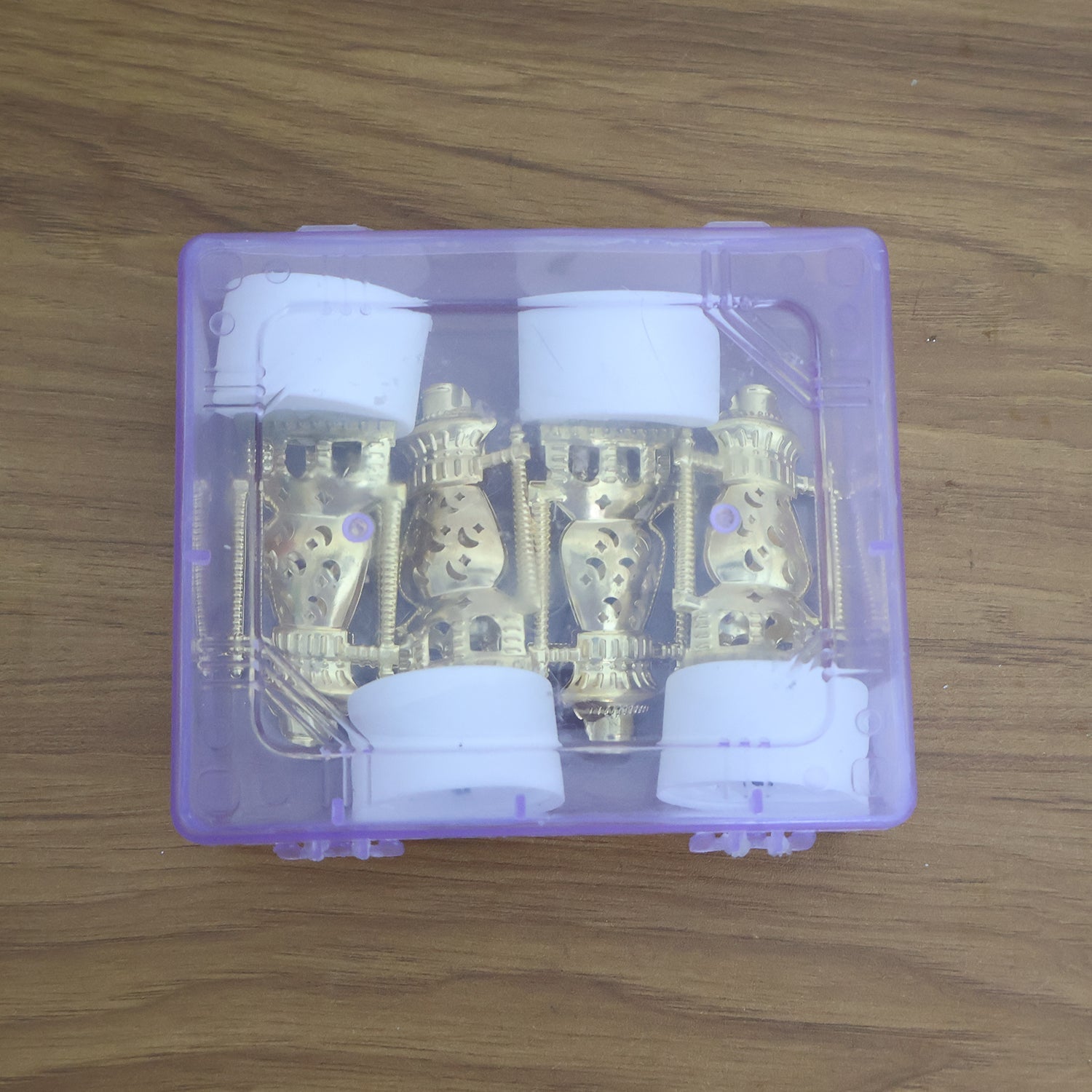 Flameless LED tealights used as festival decoration on a traditional Indian setup.