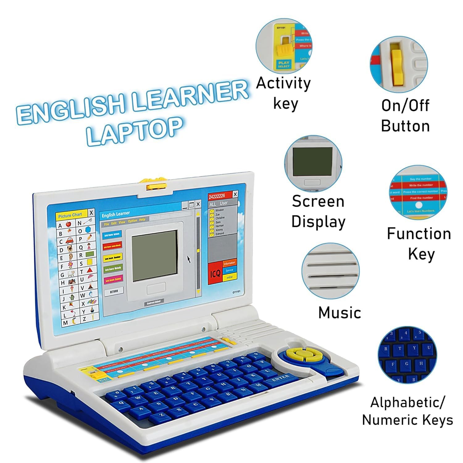 Educational English Laptop Toy with interactive LCD display