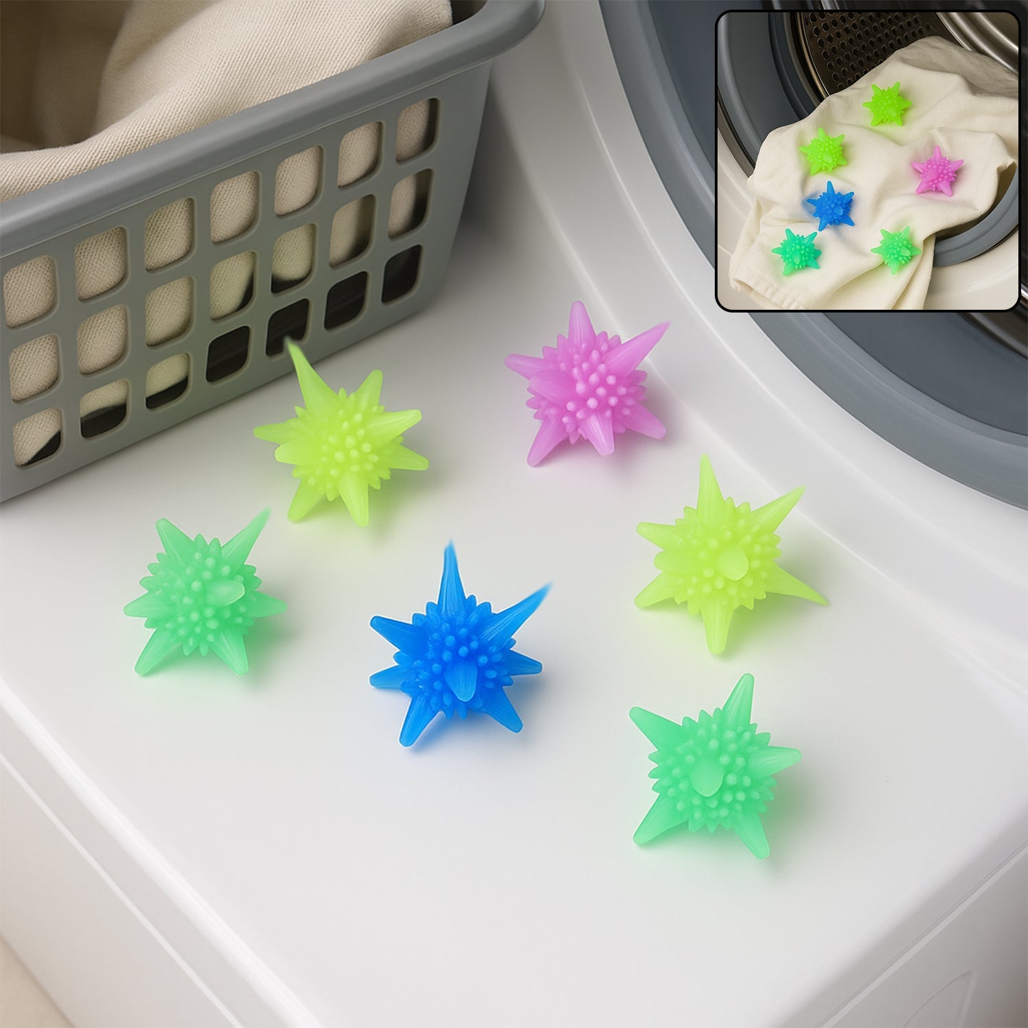 Multi-color soft spiky washing machine laundry balls for lint reduction