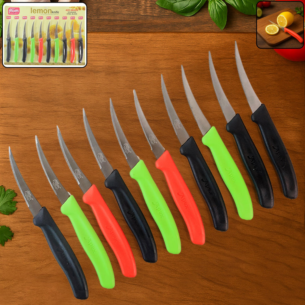 Supermom lemon knife set featuring 10 stainless steel knives with ergonomic handles