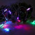 Close-up of LED twinkle string lights creating colorful decorative lighting