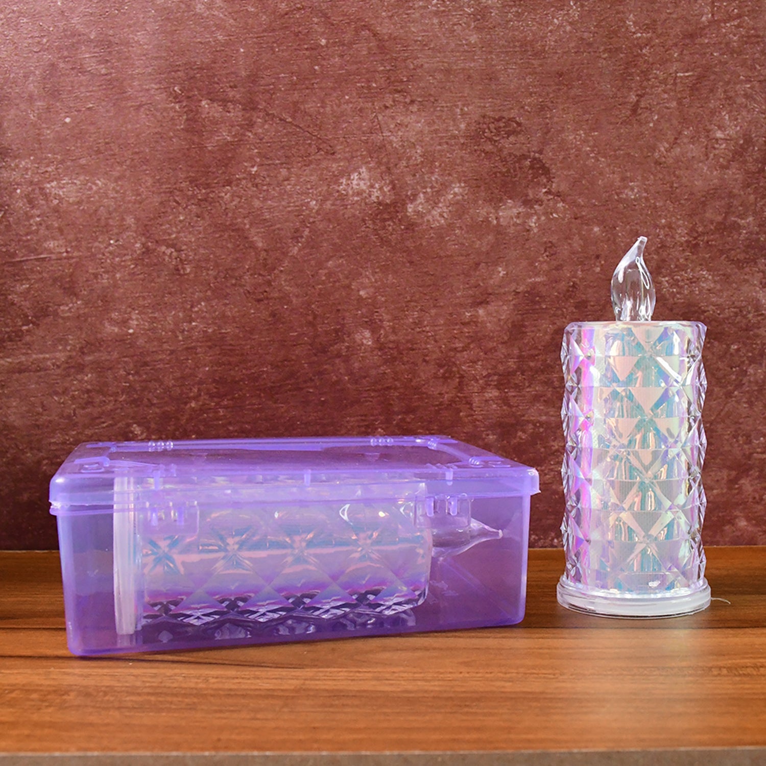 Holographic finish LED candle lights with flickering effect for festive decoration