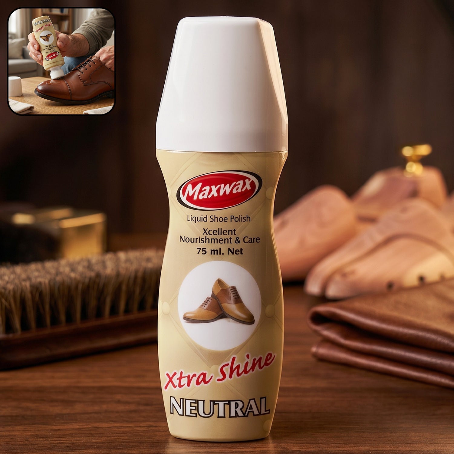 Neutral liquid shoe polish for all leather shoes with sponge applicator