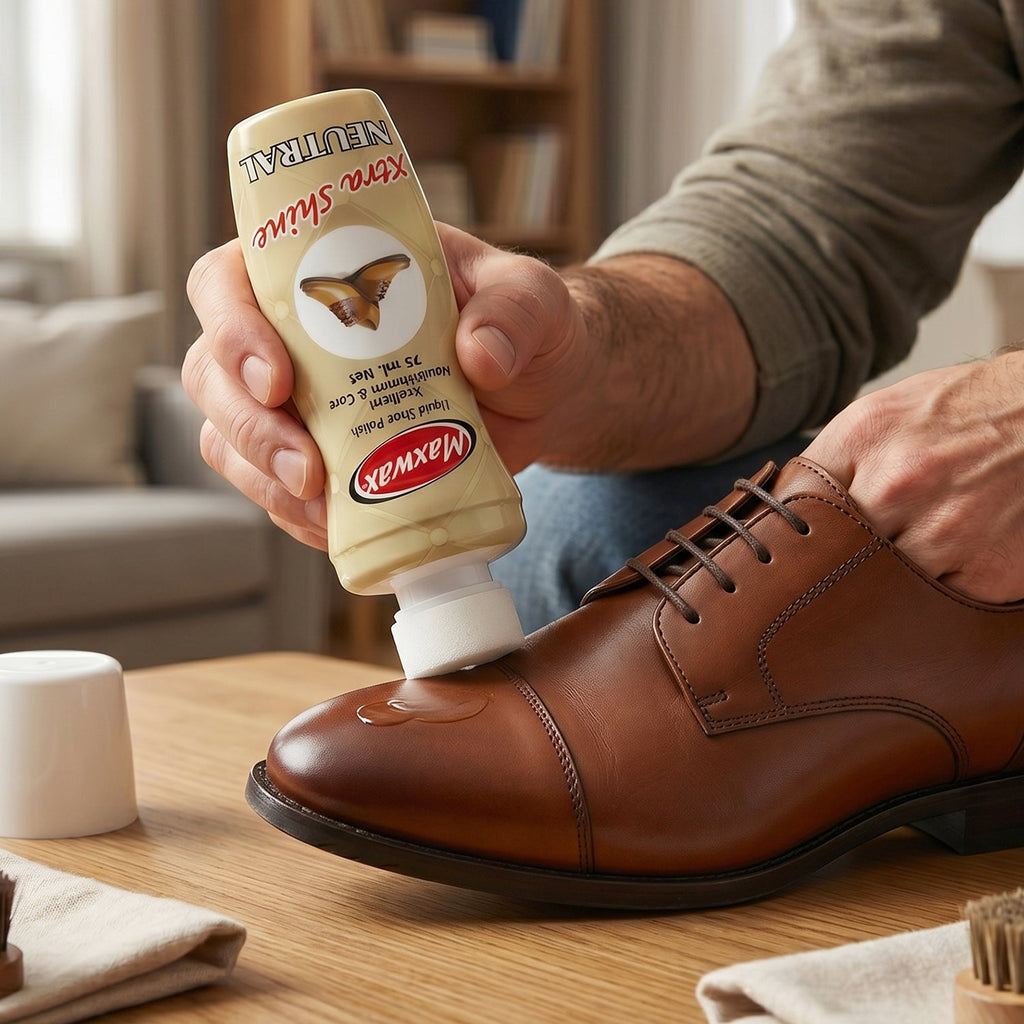Colorless shoe shine liquid for instant polish and protection