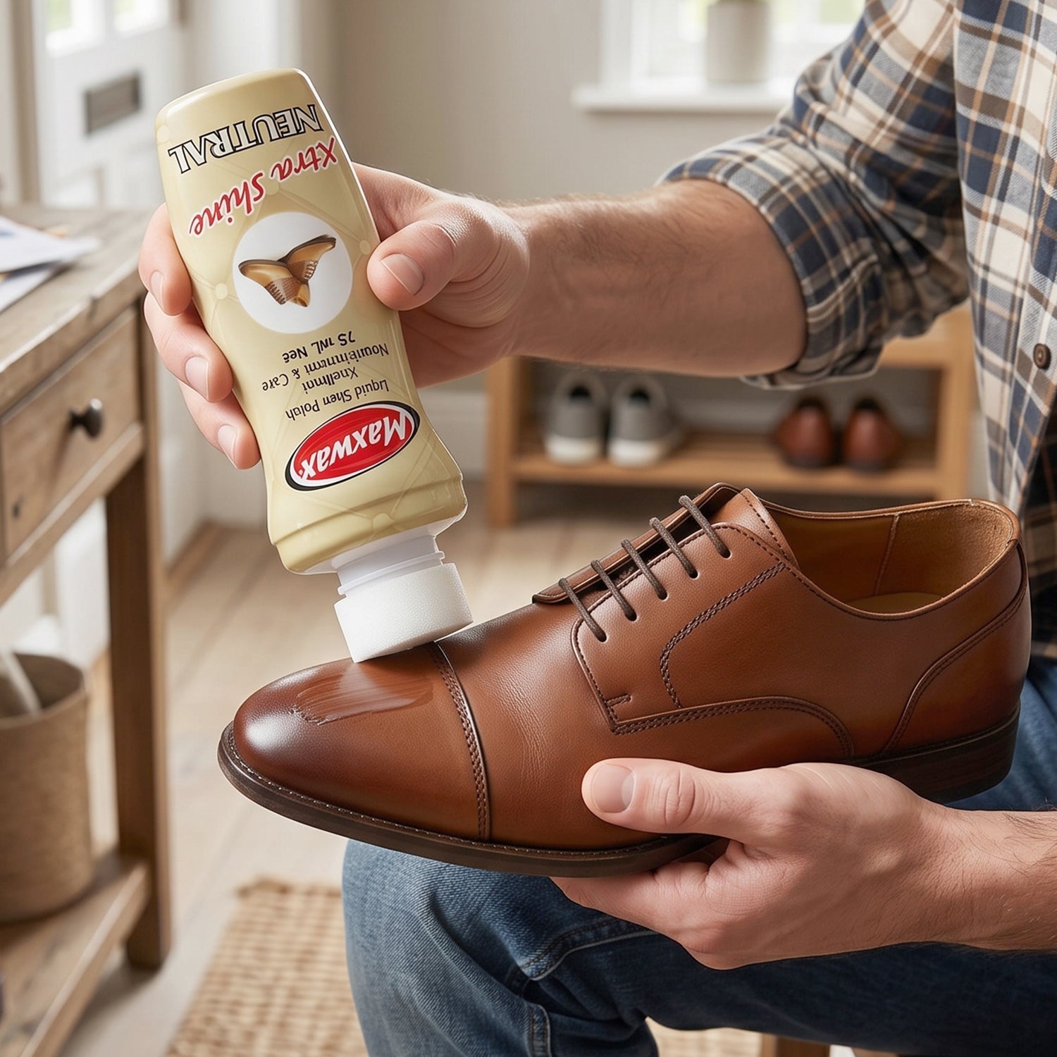 Leather shoe care polish liquid with sponge applicator