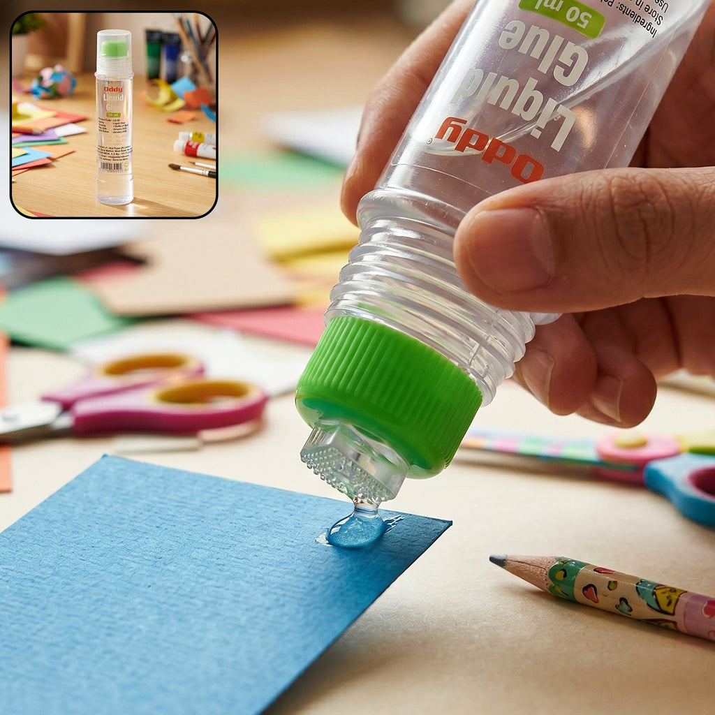 Compact liquid glue pen with quick-dry adhesive for school and office