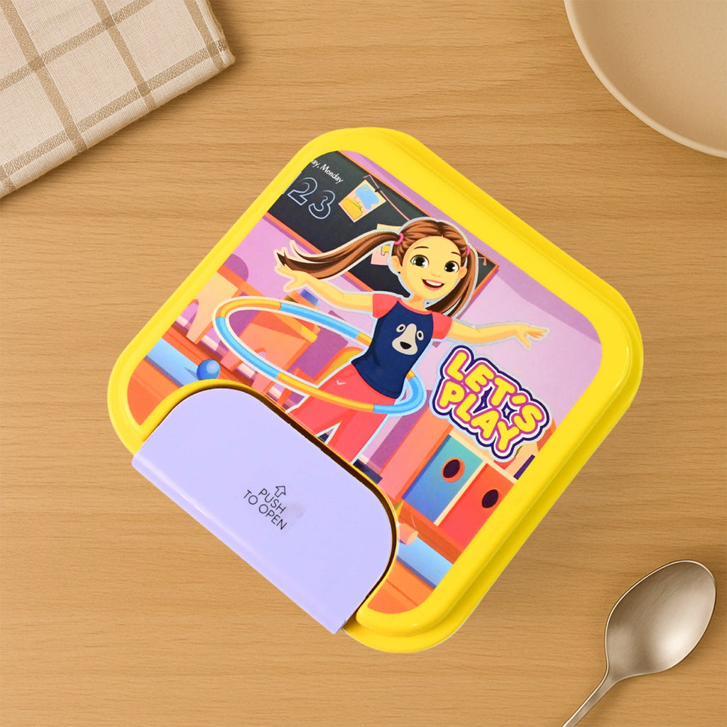 Plastic kids lunch box set in bright dual-tone colors