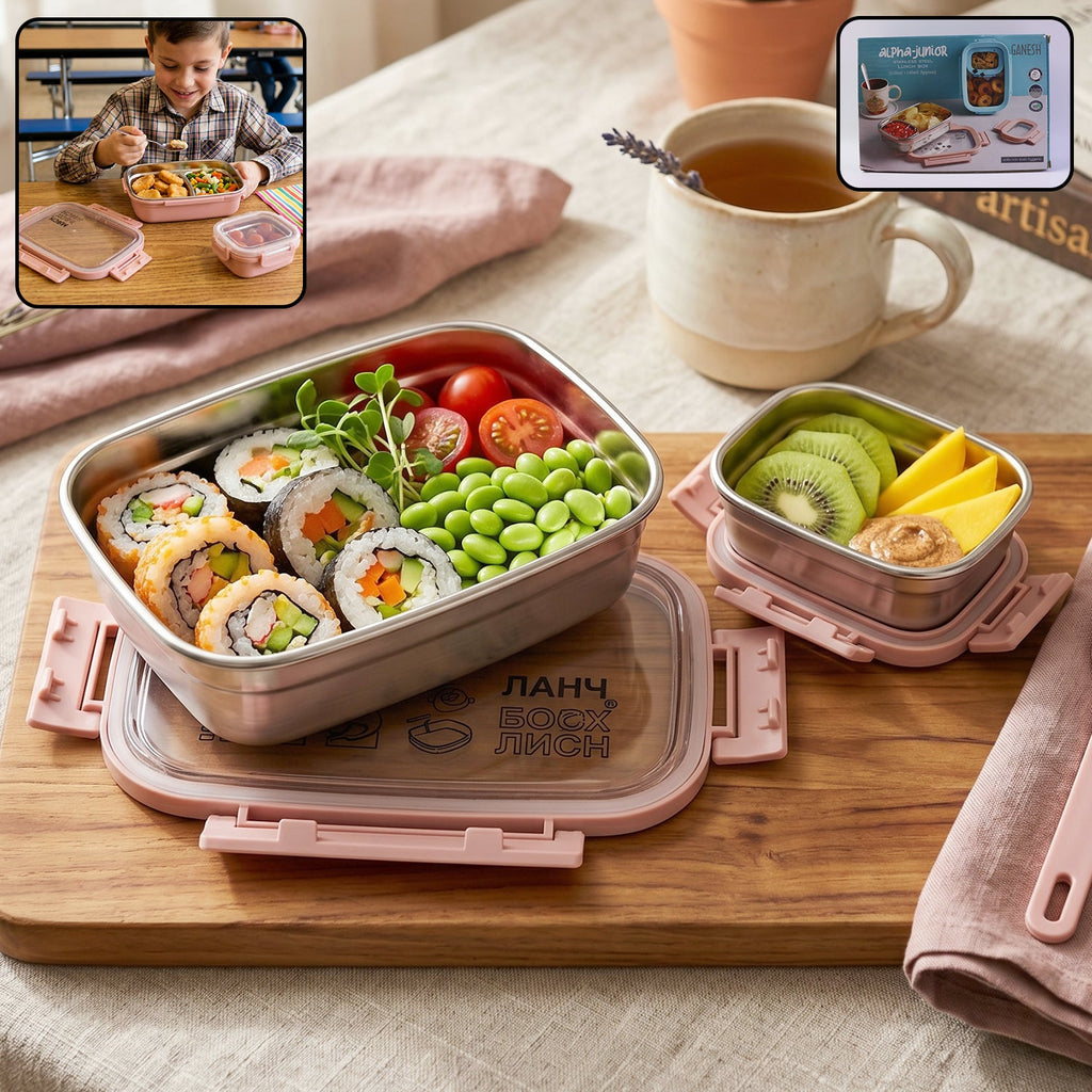 Kids stainless steel lunch box set with lock lid