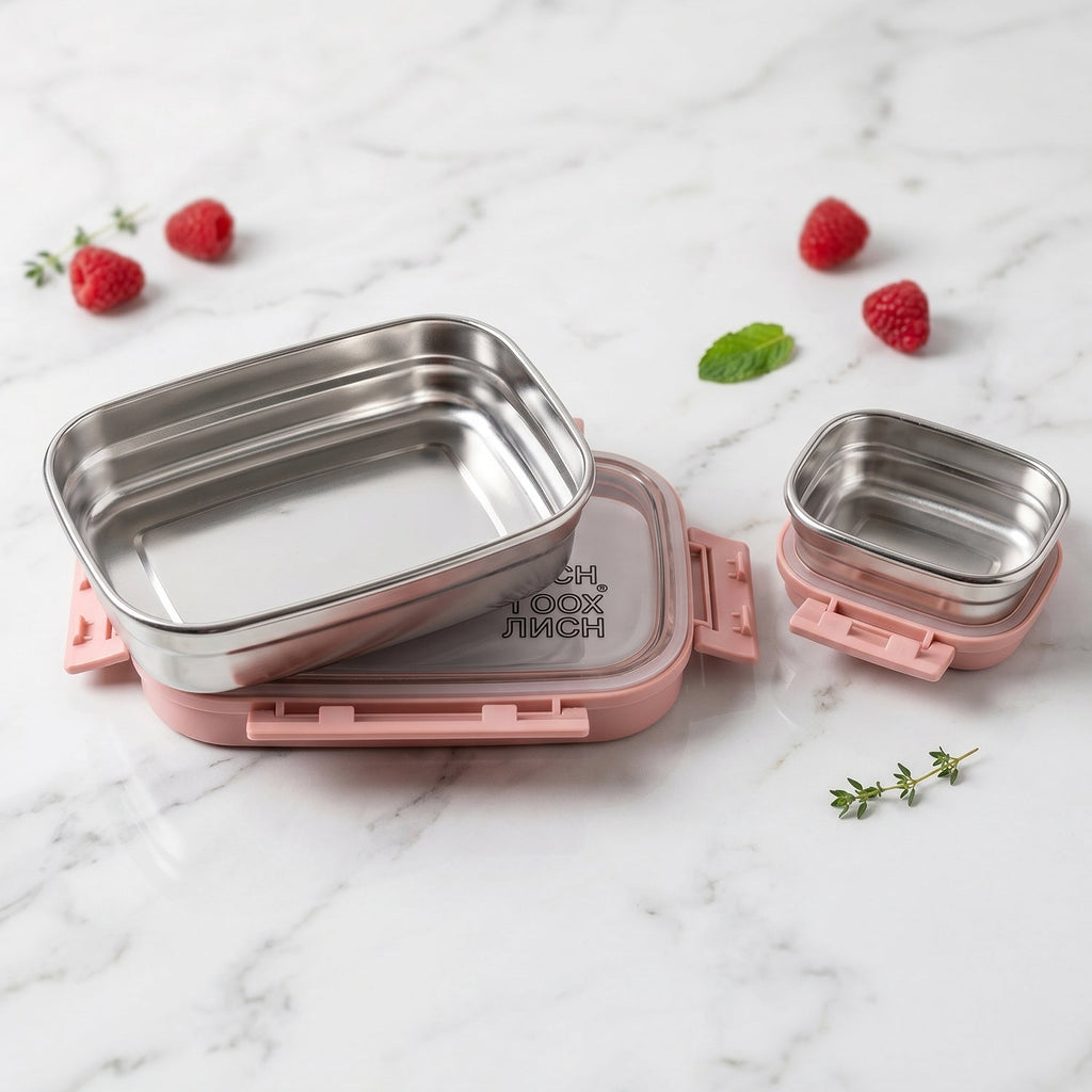 Side profile of stainless steel kids lunch box set