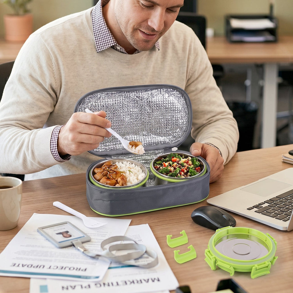 Home & office double bowl stainless steel lunch box set