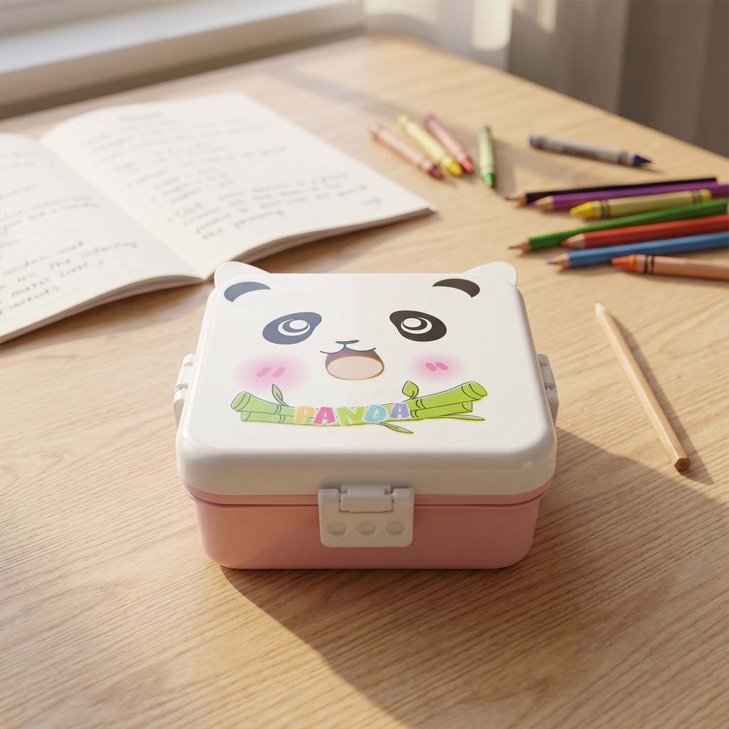 Plastic panda lunch box for kids with two compartments