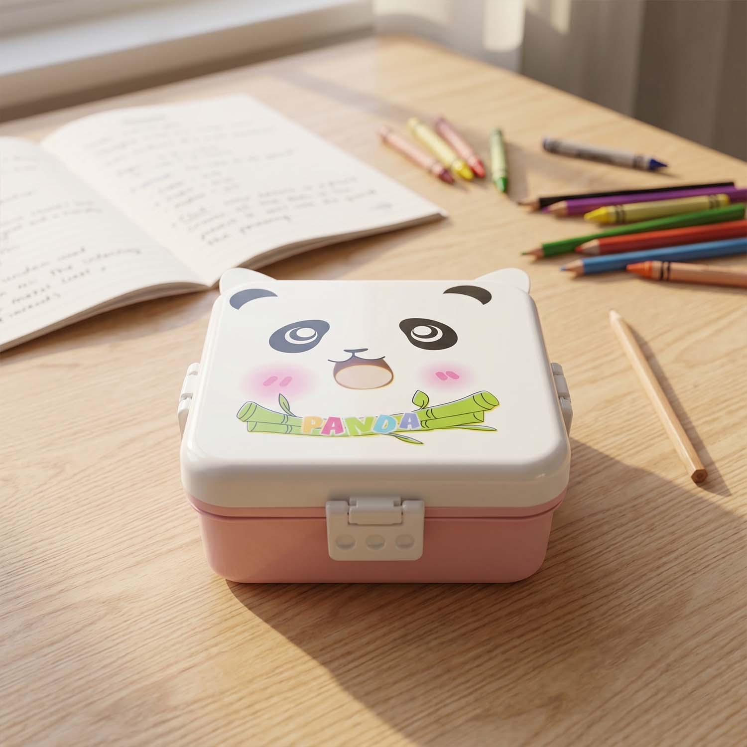 Plastic panda lunch box for kids with two compartments