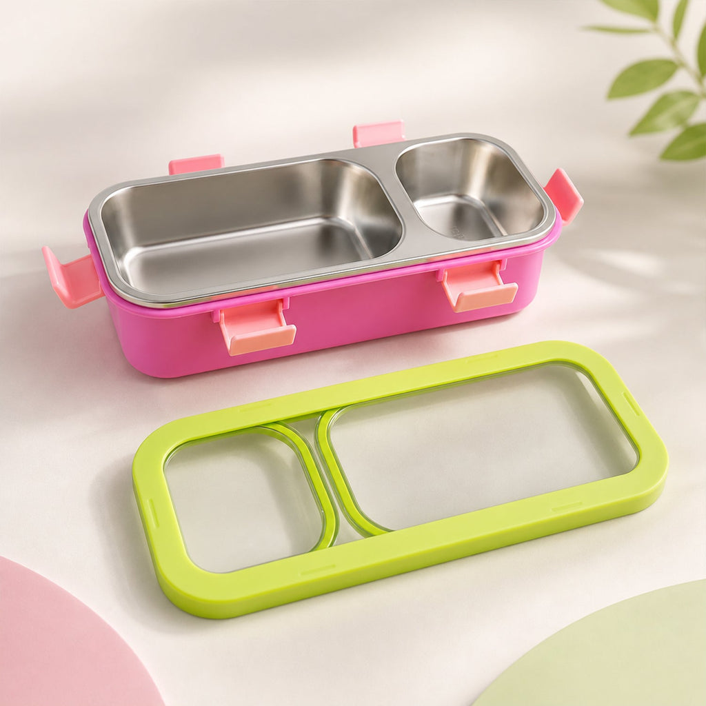 Colorful stainless steel lunch box with compartments for kids and adults