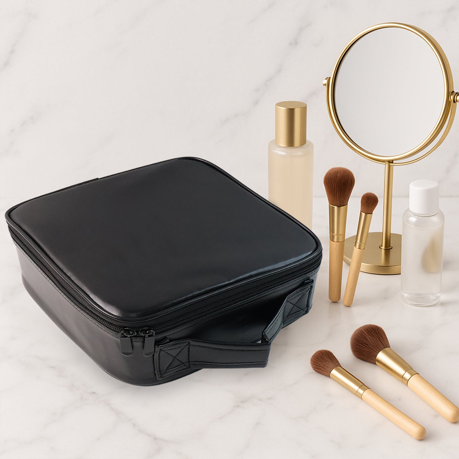 Top view of LED cosmetic box featuring built-in touch sensor mirror