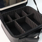 Side view of black LED cosmetic organizer box showing sleek design