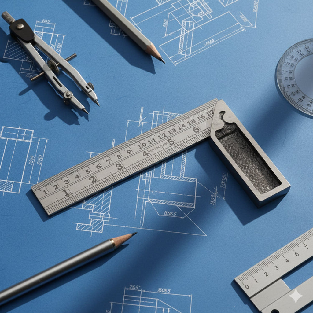 Metal try square ruler set ideal for precise woodworking and metalwork measurement tasks