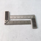 Two-piece metal try square ruler set showing accurate etched inch and centimeter measurements
