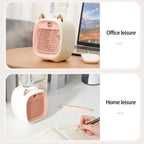Small portable air cooler fan in use on desk