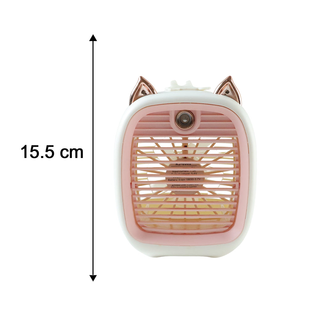 Size comparison of mini air cooler fan showing portability