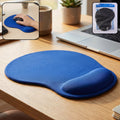 Blue ergonomic wrist rest mouse pad with soft support cushion for comfortable computer use.