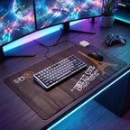 Heated mouse pad integrated into a modern desk setup with a computer and monitor.