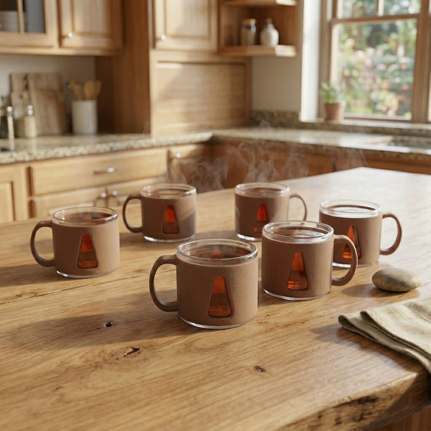 Elegant ceramic tea cup side view, showcasing design and handle