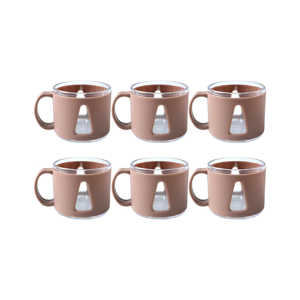 Tea cup set displayed on kitchen counter, ready for use
