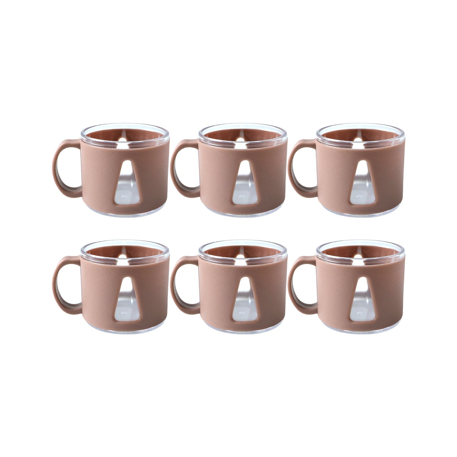 Tea cup set displayed on kitchen counter, ready for use