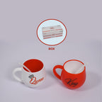 Front view of two plastic mugs with King and Queen prints.