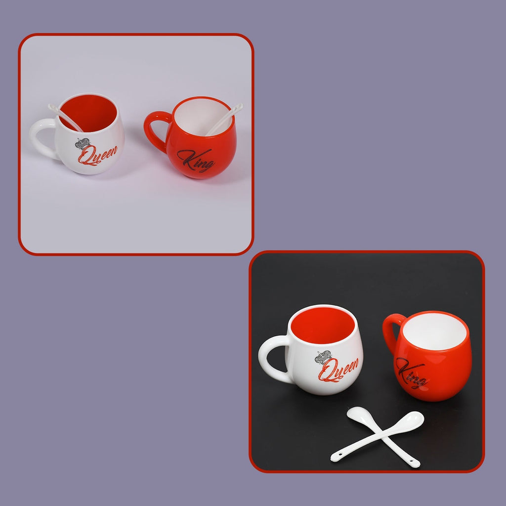 Durable plastic mugs with unique King and Queen artwork.