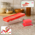 Adjustable vegetable and dry fruit slicer with food-grade container